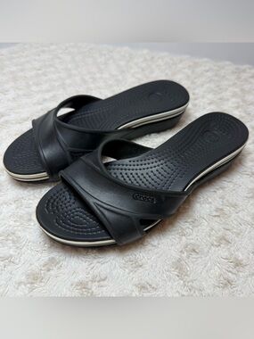 CROCS Black Slide Sandals with White Accent